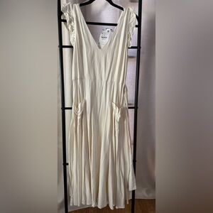 Zara Elegant Cream Maxi Dress with Ruffle Detail